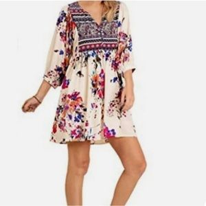 Umgee shirt mini dress colorful multicolor  floral S